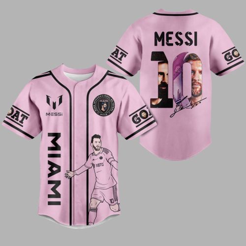 Lionel Messi 10 Inter Miami FC The Goat Signed Baseball Jersey - Pink