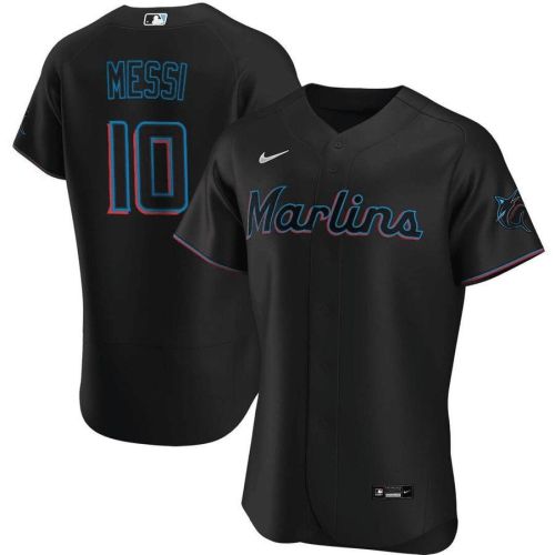 Lionel Messi Miami Marlins Baseball Cool Base Elite Jersey - Stitched Men Jersey - Black