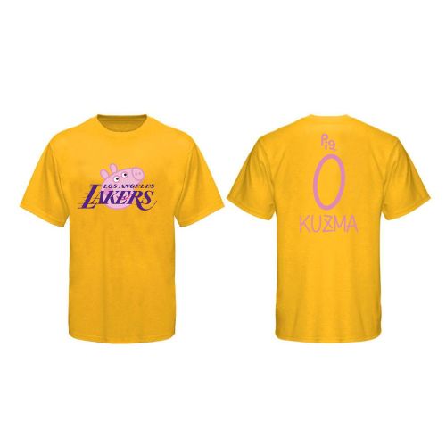 Kyle Kuzma 0 Los Angeles Lakers Pig Print T-Shirt - Yellow