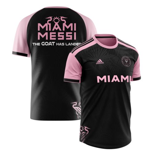 Lionel Messi Inter Miami FC The Goat Has Landed 2023 Men Jersey - Saintetixx Concept, Black/Pink