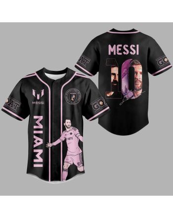 Lionel Messi 10 Inter Miami FC The Goat Signed Baseball Jersey - Black