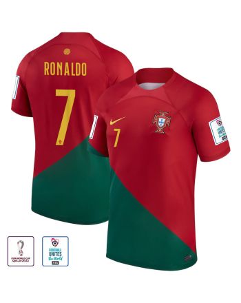 Cristiano Ronaldo 7 FIFA World Cup Qatar 2022 Patch Portugal National Team - Home Youth Jersey