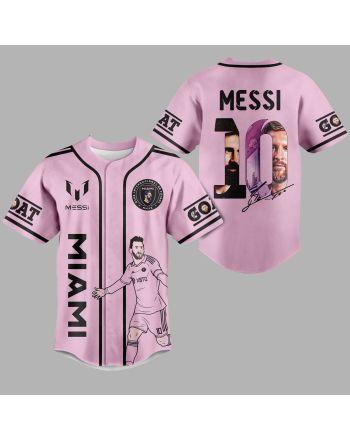 Lionel Messi 10 Inter Miami FC The Goat Signed Baseball Jersey - Pink