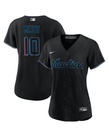 Lionel Messi Miami Marlins Baseball Cool Base Jersey - Women Stitched - Black