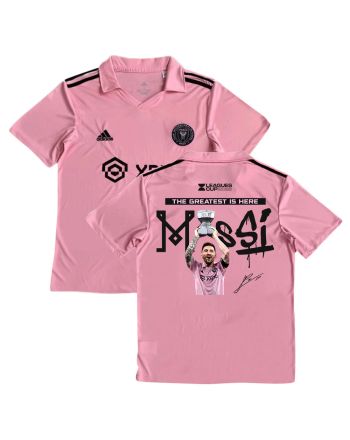 Lionel Messi 10 Inter Miami FC The Greatest Is Here Leagues Cup 2023 Pink Jersey - YOUTH