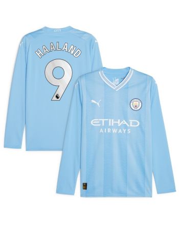 Erling Haaland 9 Manchester City 2023/24 Home Long Sleeve Jersey - Sky Blue