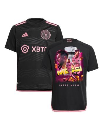 Lionel Messi 10 Inter Miami Celebrates Leagues Cup Win 2023 Black Jersey - YOUTH